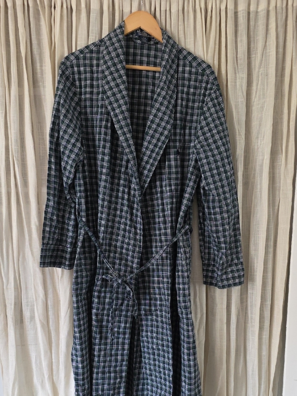 Polo By Ralph Laure Plaid Long Cotton Robe - Navy, Green & White